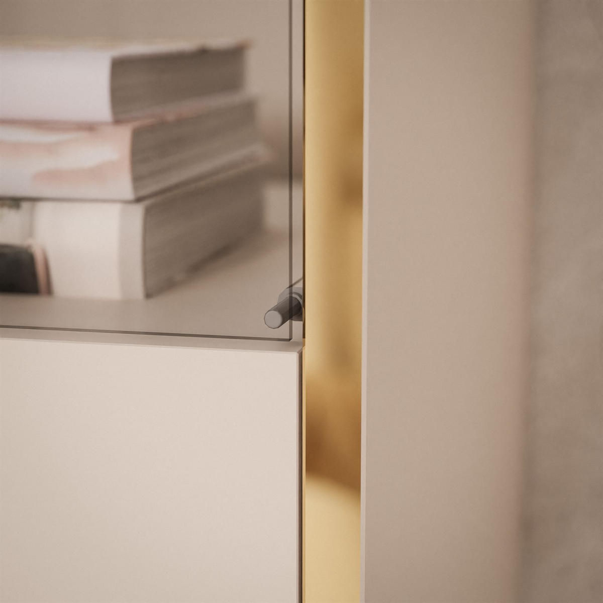 VITRINE AURORA in Kaschmir mit LED-Beleuchtung mit gerade Goldchrom Fuße - Kaschmir/Goldfarben, Holzwerkstoff/Metall (45/195/40cm) - Lookway