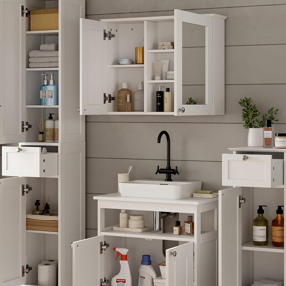 KUPAONSKI SET 4 KOMADA Vanity Bijela 4 dijela - bijela, drvni materijal (60/65/30cm) - Vicco