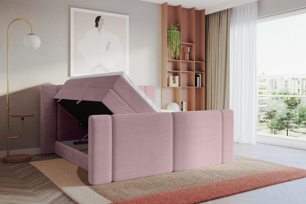 BOXSPRINGBETT mit Matratze H3/H4 - EVON KING Zanozek - 140x200 cm Rosa - Rosa, Holzwerkstoff (140/200cm) - ALTDECOR