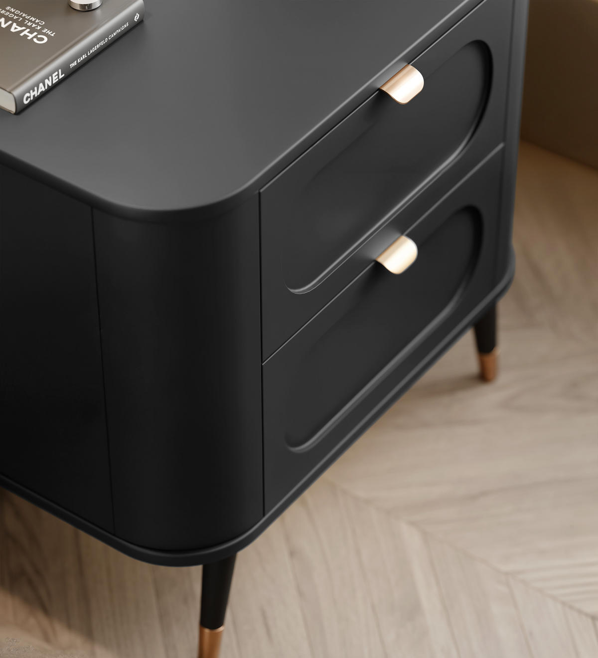 NACHTSCHRANK NOIR 60/40/61 cm Schwarz - Goldfarben/Schwarz, Holzwerkstoff/Metall (60/61/40cm) - Idohome