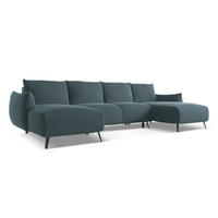 WOHNLANDSCHAFT Samt Stoff Blau - Blau/Petrol, Textil/Metall (317/86/162cm) - Makamii