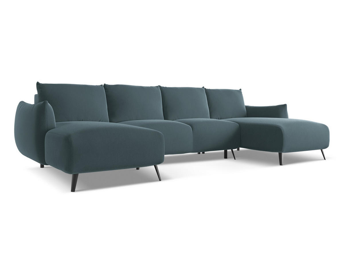 WOHNLANDSCHAFT Samt Stoff Blau - Blau/Petrol, Textil/Metall (317/86/162cm) - Makamii