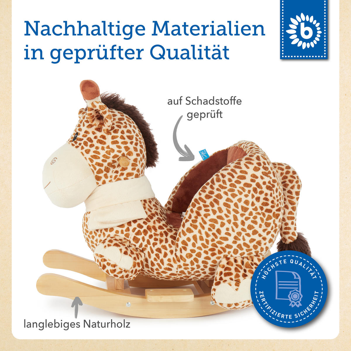SCHAUKELTIER Giraffe - Beige, Textil (38/47/62cm) - Bieco Spielwaren