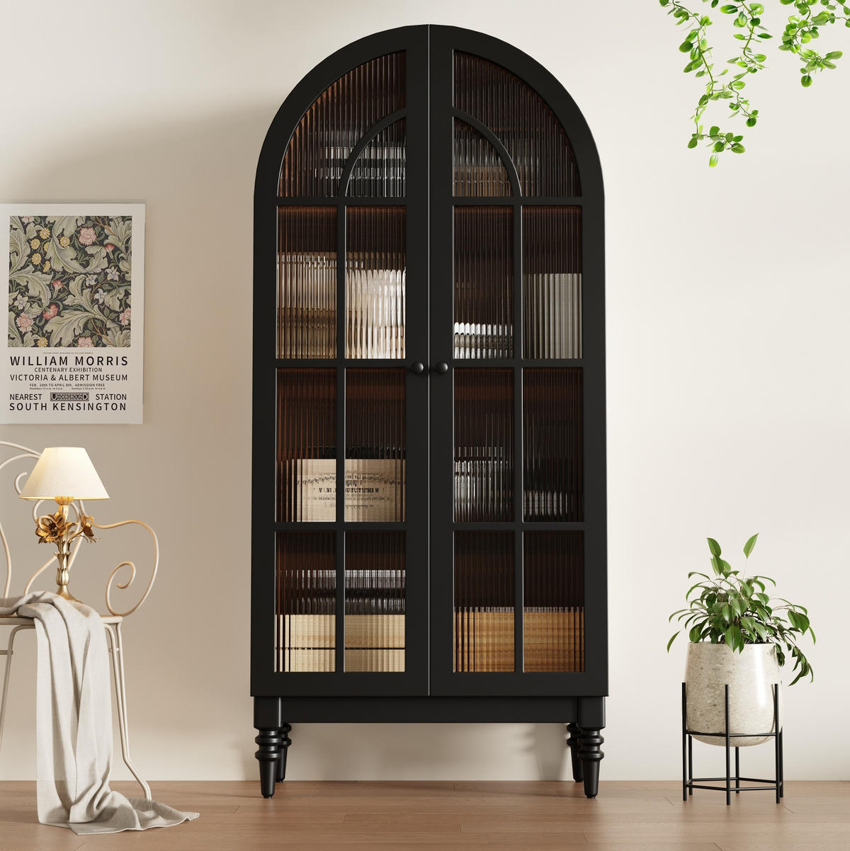 VITRINE 76/35,5/165 cm aus MDF mit Glastüren Schwarz - Schwarz, Holzwerkstoff (76/76/35.5cm) - Modenvie