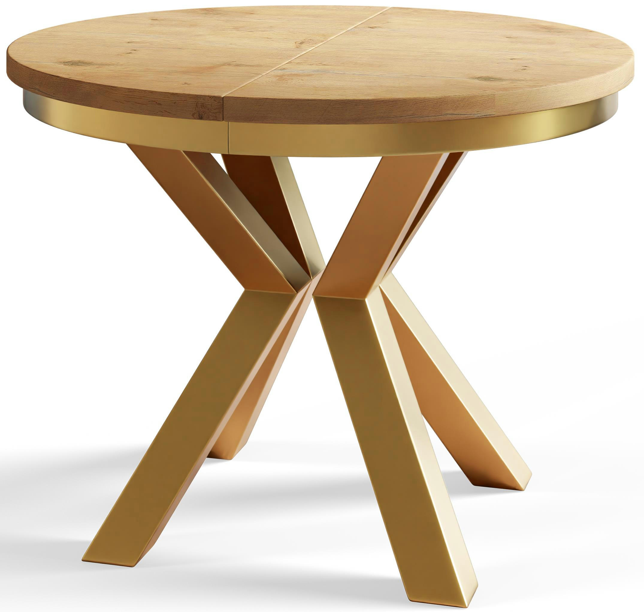 ESSZIMMERTISCH LOFT, ausziehbarer Tisch 120 cm/200 cm, Farbe: Hellbraun, mit Metallbeinen in Farbe Gold - Beige/Goldfarben, Holzwerkstoff (120/120/76cm) - Alpi-Möbel