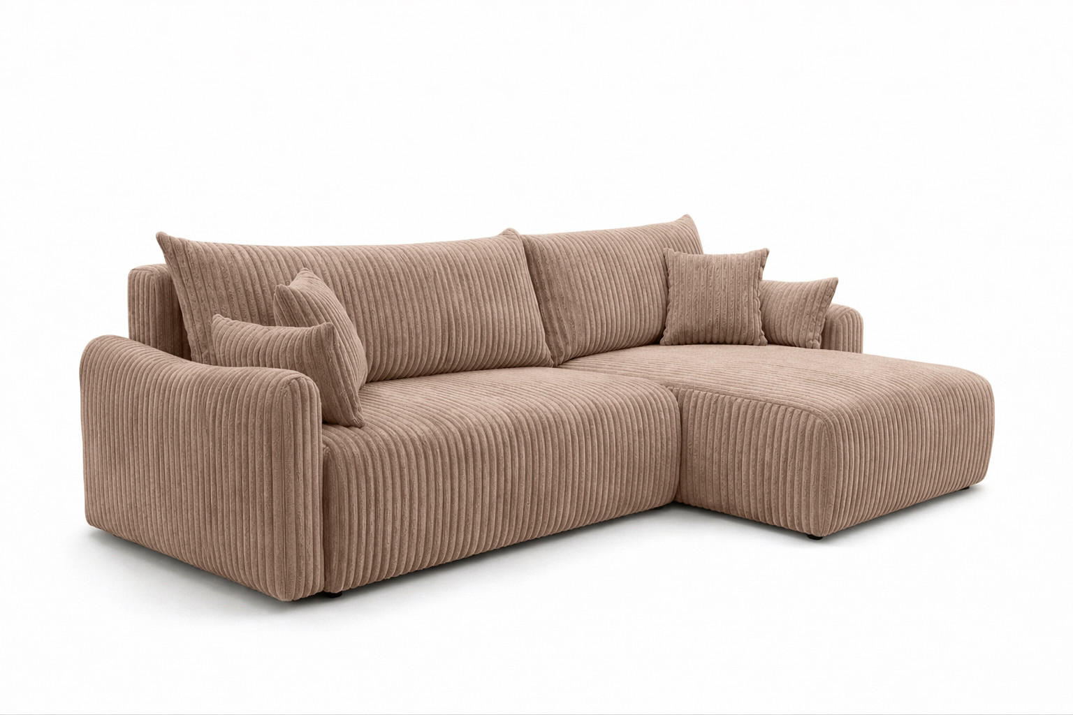 ECKSOFA Mit Schlaffunktion, Cordstoff Tilia, Braun, Rechts, JAPANDI - Braun, Holz (262/145cm) - Kaiser Möbel