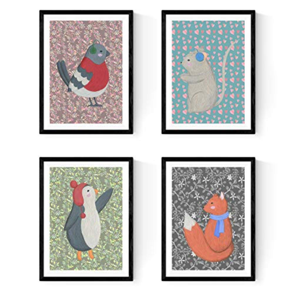 POSTER Set mit 4 süße Tiere A4 Rahmenlos - Klar, Papier (29.7/3cm) - Nacnic