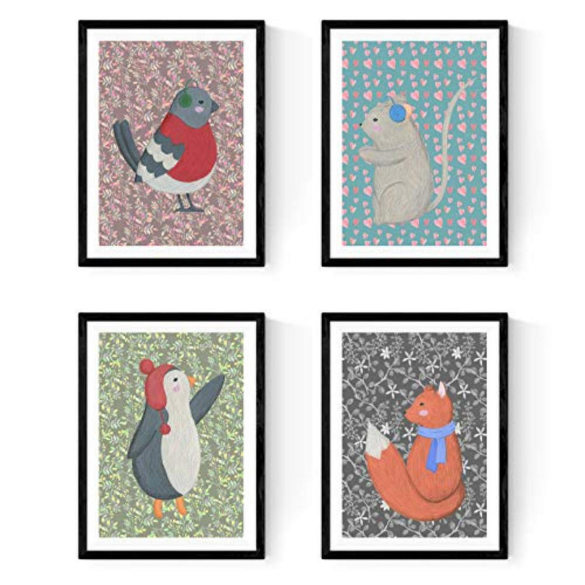 POSTER Set mit 4 süße Tiere A4 Rahmenlos - Klar, Papier (29.7/3cm) - Nacnic