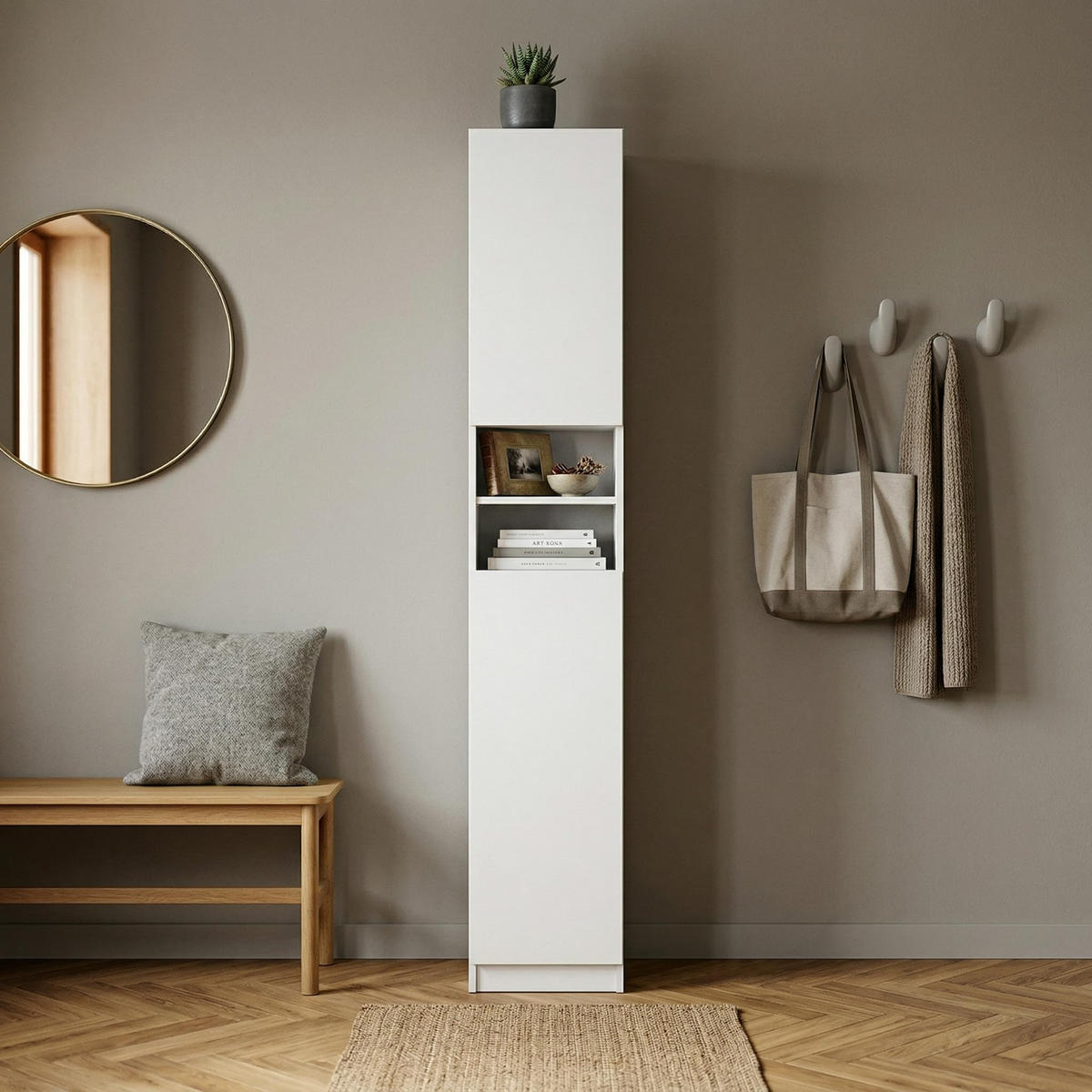 BADEZIMMERSCHRANK mit 2 Türen 30 cm Weiß 180x30x31 cm - Weiß, Holzwerkstoff (30/180/50cm) - Mobelsta