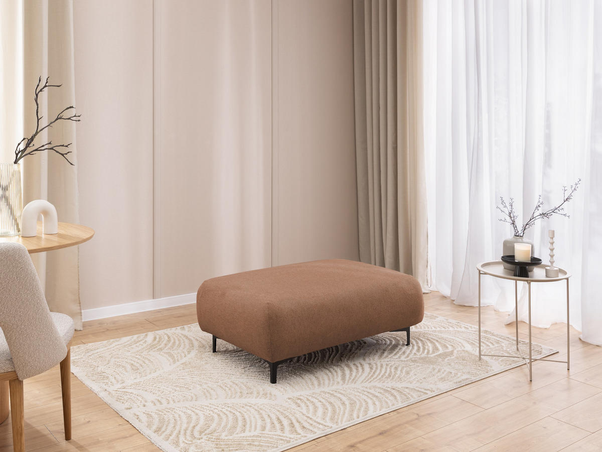 POLSTERHOCKER Cardea in Bubble-Optik aus weichem Terrakotta Strukturstoff mit hohem Sitzkomfort - Terracotta/Schwarz, Holz/Textil (110/46/65cm) - S-Style Möbel