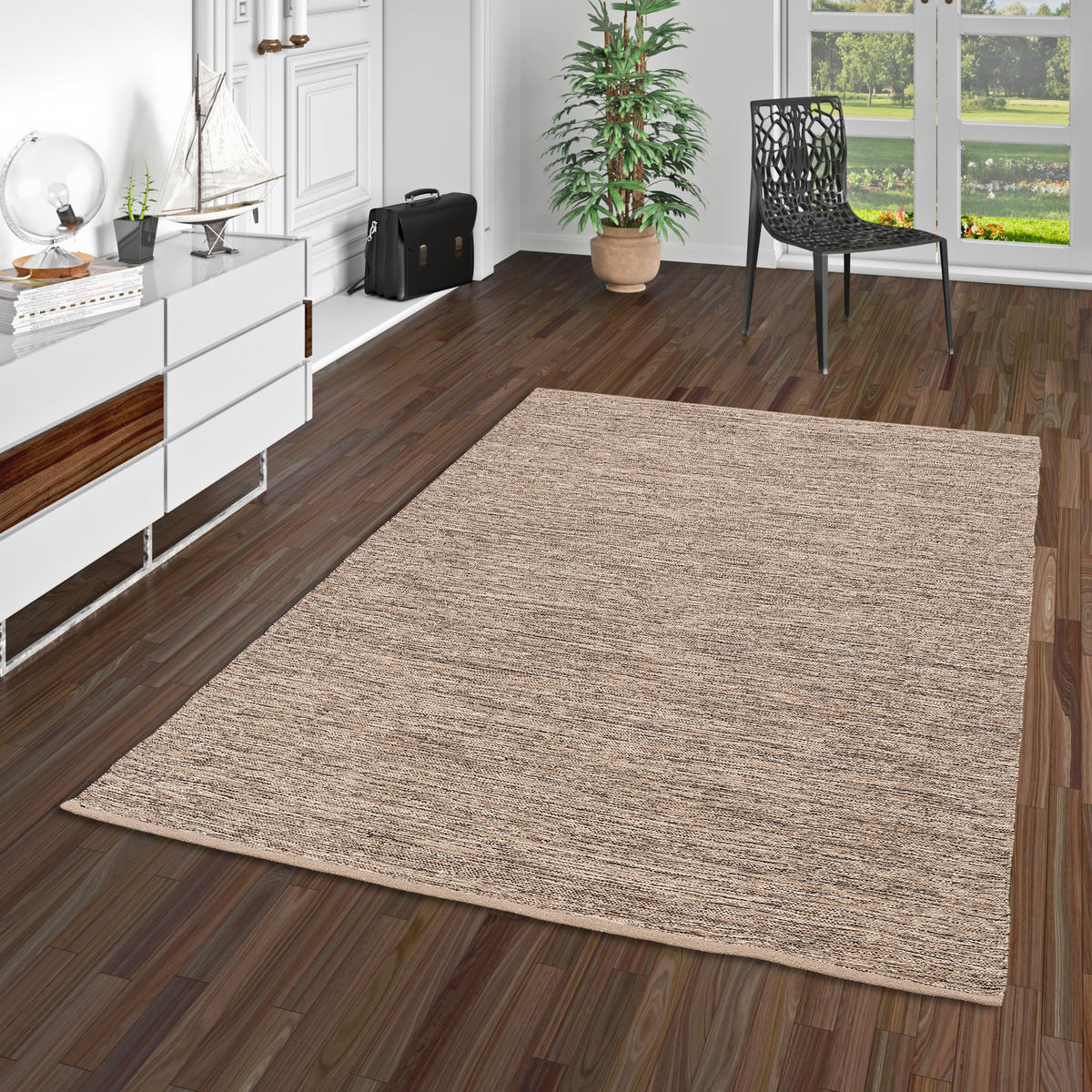 BAUMWOLLE NATUR KELIM TEPPICH EASY MELIERT - Braun, Textil (70/250cm) - Pergamon
