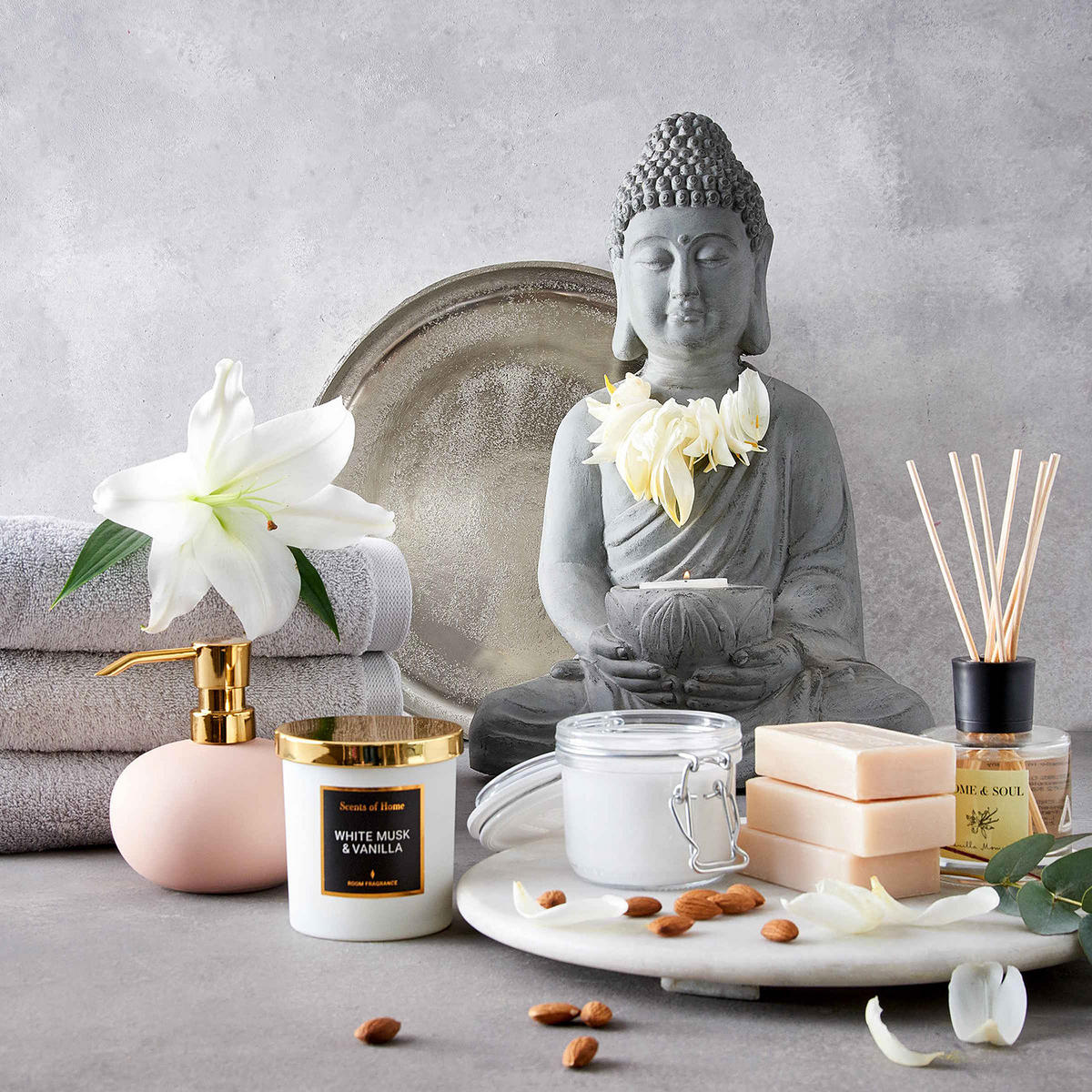 KERZENHALTER Buddha - Grau, Stein (30/46/23cm) - Butlers