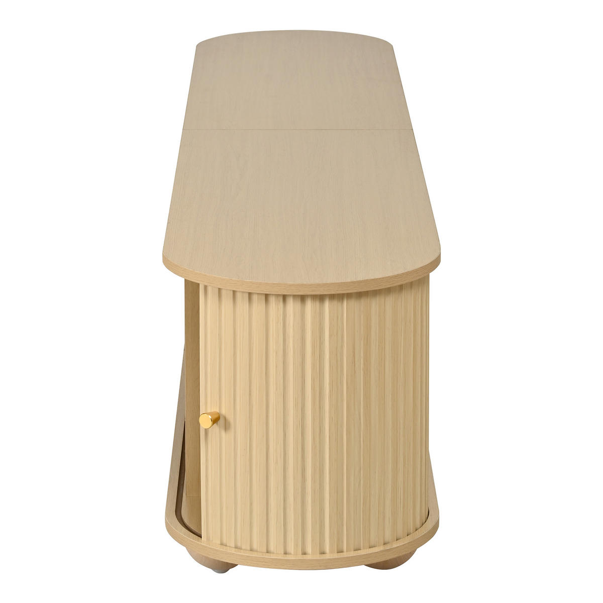 TV-LOWBOARD Rund Rillenoptik Schiebetüren Retro Kugelfüße - Naturfarben, Holzwerkstoff (180/45/35cm) - FLIEKS