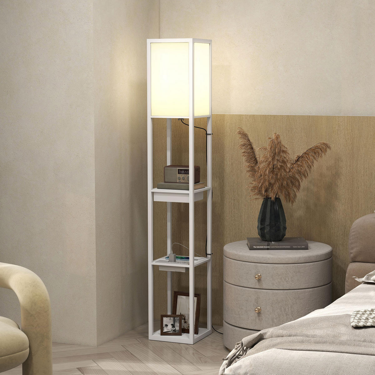 STEHLAMPE MDF Kunststoff Weiß - Weiß, Holzwerkstoff (26/26/159cm) - HOMCOM