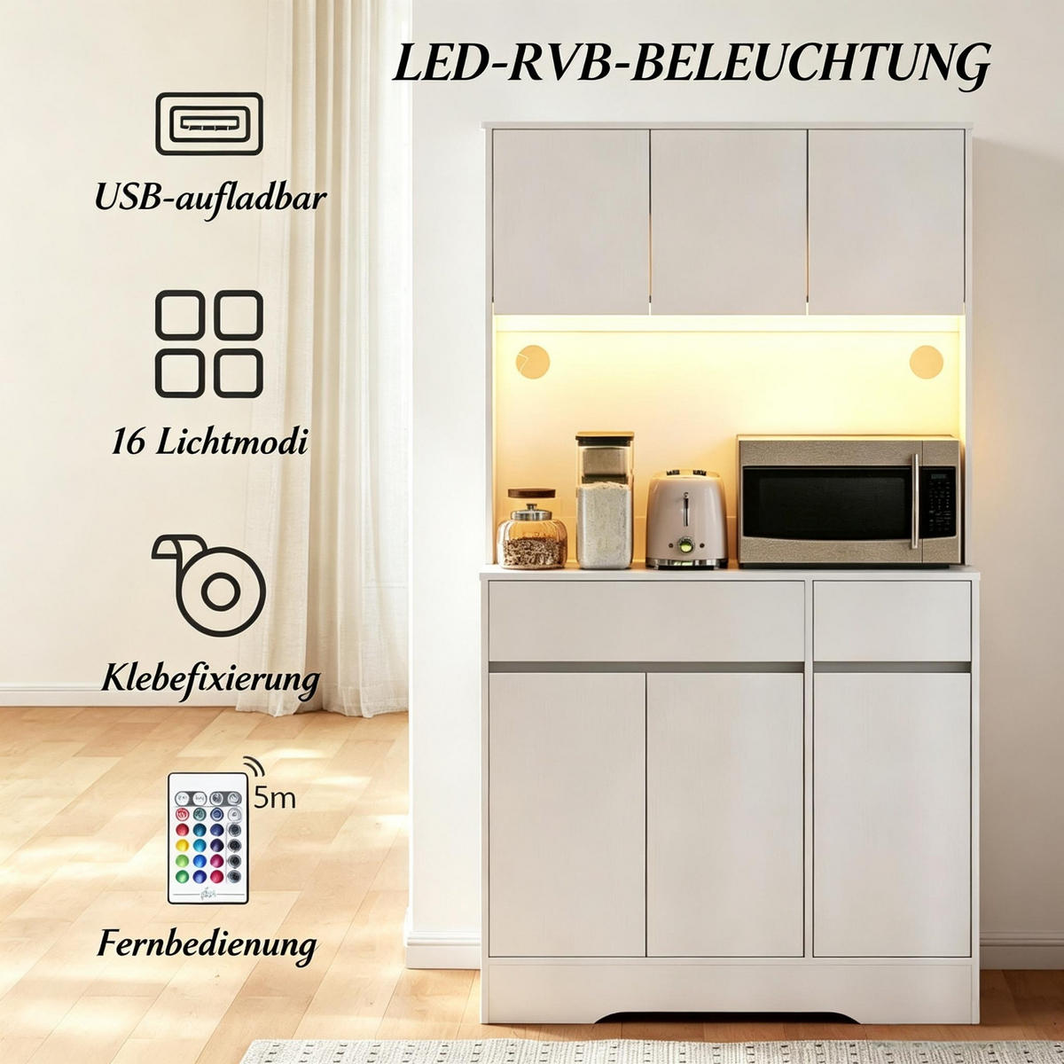 KÜCHENSCHRANK 100/180/38 cm MDF Weiß, 6 Türen und Arbeitsfläche, für Küche und Esszimmer - Weiß, Holzwerkstoff (38/180/100cm) - Rolipo