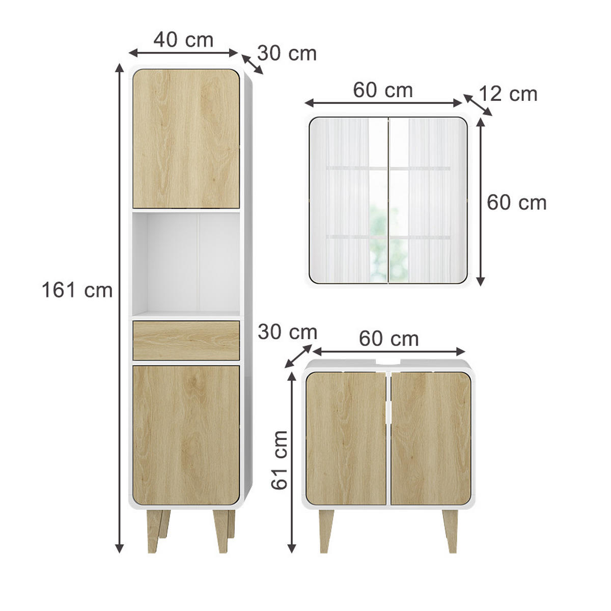 KOUPELNOVÝ NÁBYTEK Arla Bílá/dub - bílá/barva dubu, kompozitní dřevo (60/61/30cm) - Vicco