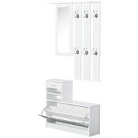 GARDEROBE DE-16826 3-in-1 mit Spiegel & 6 Haken Weiß - Weiß, Holzwerkstoff (22/116/90cm) - ComfortXL
