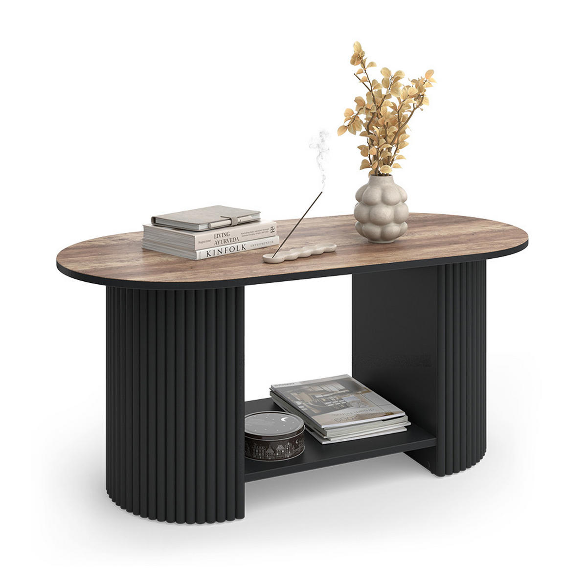 COUCHTISCH Calero, Eiche rustikal/Schwarz, 100 x 50 cm - Wildeiche/Schwarz, Holzwerkstoff (50/100/45cm) - Vicco