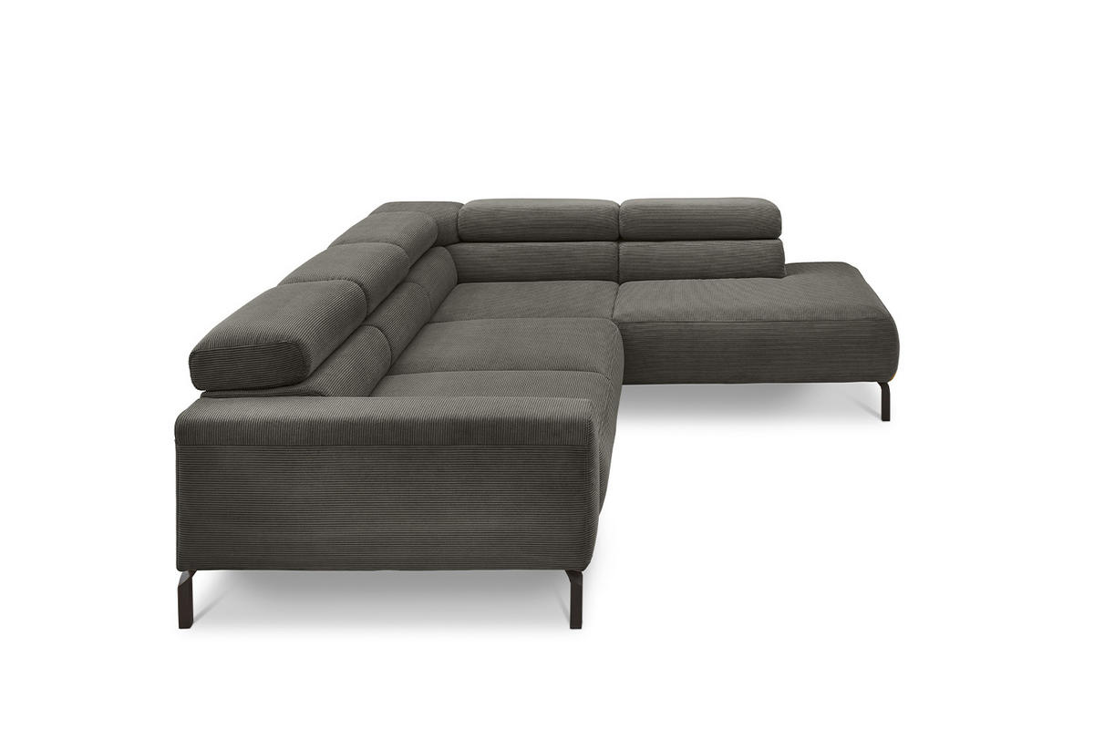 ECKSOFA MIT MOTORISCHEM SITZVORZUG DELIA Anthrazit Cord - Anthrazit/Schwarz, Textil/Metall (276/219cm) - KAWOLA