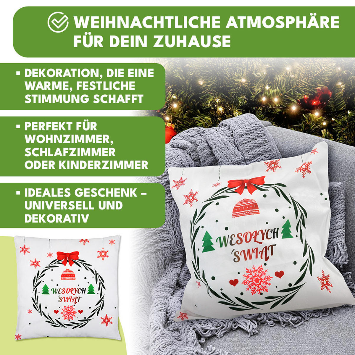 KISSENBEZUG Weihnachts Dekokissenbezug 45x45cm - Hellgrau, Textil (45/45cm) - KRUMAD