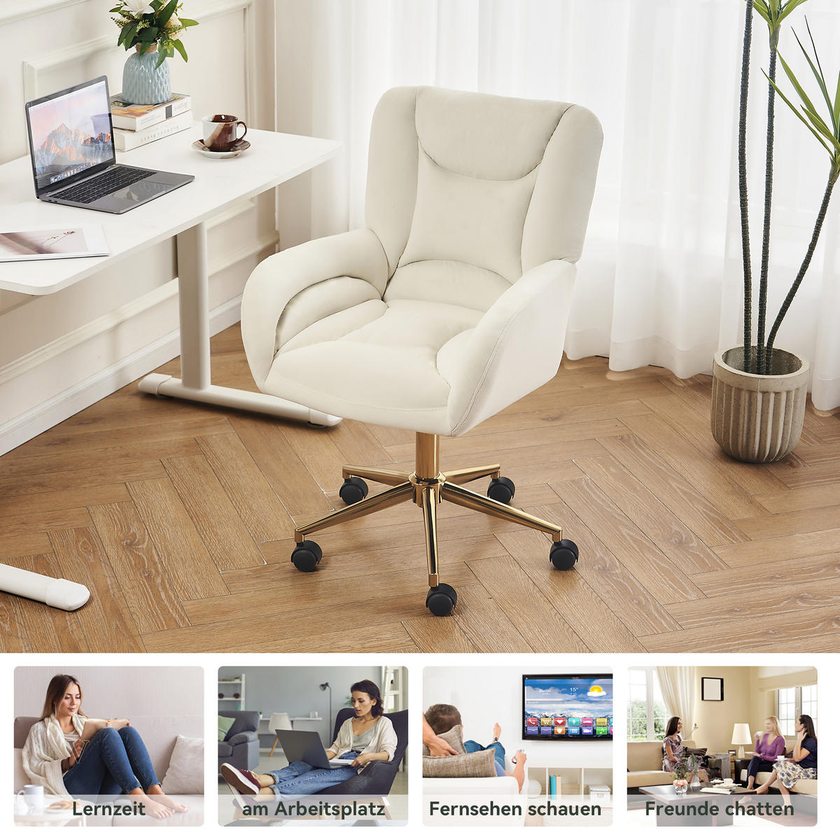 BÜROSTUHL Elfenbein Höhenverstellbar - Creme, Metall (64/92.5/62cm) - PANGIVO