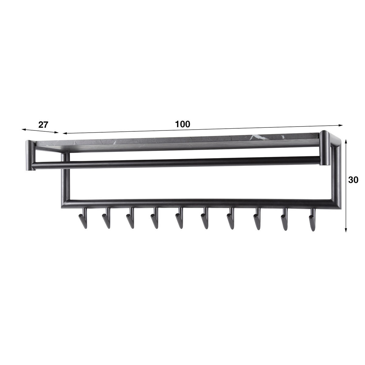 WANDGARDEROBE Schwarz 27/100/35 cm - Dunkelgrau, Metall (100/35/27cm) - Hoyz Collection