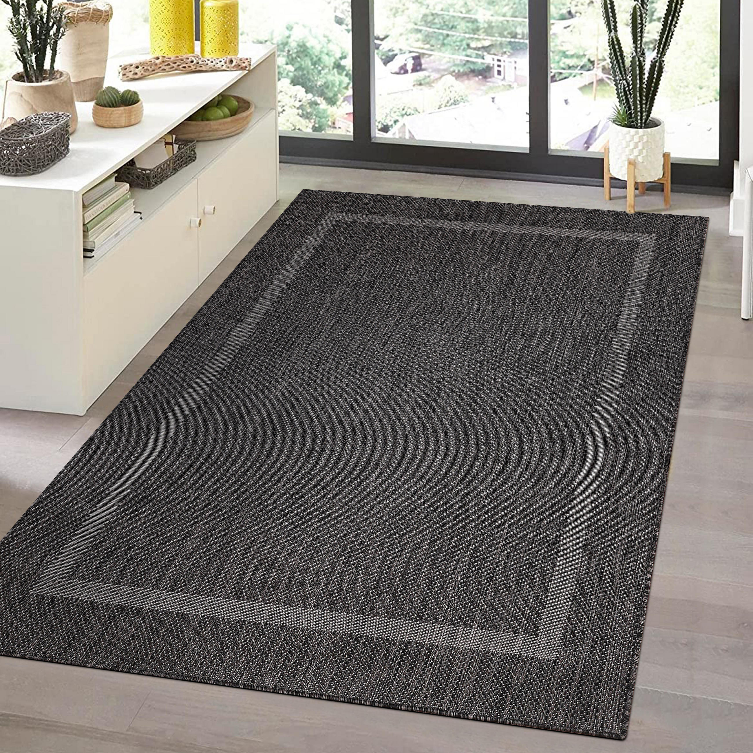 TEPPICH Outdoor Flachgewebe Uni-Design Polypropylen Balkon Schwarz Rechteckig 140x200 - Schwarz, Textil (140/200cm) - KADIMA DESIGN