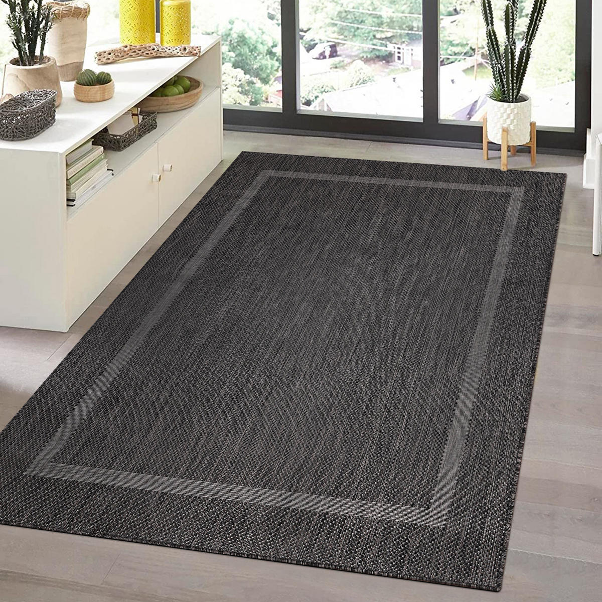 TEPPICH Outdoor Flachgewebe Uni-Design Polypropylen Balkon Schwarz Rechteckig 240x340 - Schwarz, Textil (240/340cm) - KADIMA DESIGN