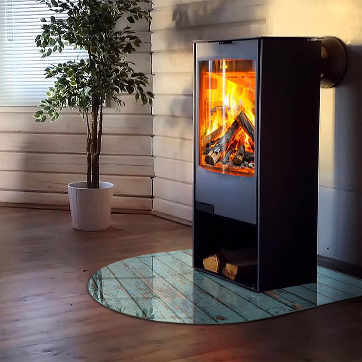 GLASPLATTE für Kamin 100x100 cm - Türkis, Glas (100/100/0.4cm) - TULUP