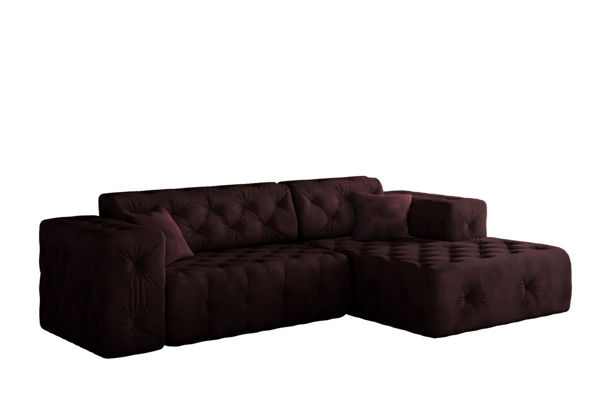 ECKSOFA L-Form Gesteppt LUX Stoff Whisper Rechts Rotwein - Dunkelrot, Holz/Kunststoff (266/165cm) - Kaiser Möbel