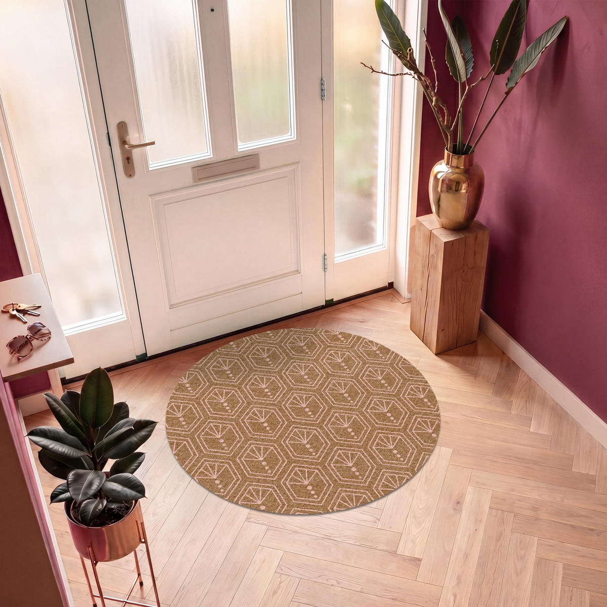 FUSSMATTE Braun - Rosa - Geometrisch - Gemustert Türmatte 120x120 cm - Braun, Kunststoff (120/120cm) - MuchoWow