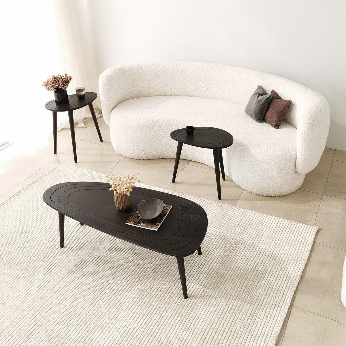 KONFERENČNÍ stolek se zaoblenou deskou, délka 115 cm - SWEET - antracitová, kompozitní dřevo (115/50/38cm) - Calicosy
