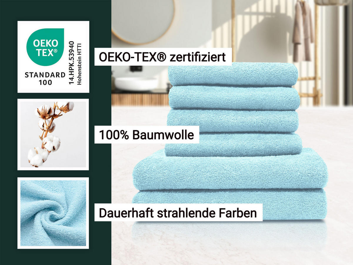 HANDTÜCHER SET, 6er-Set, 50x100 cm + 70x140 cm, 100% Baumwolle, Blau - Hellblau, Textil (50/100cm) - Zollner