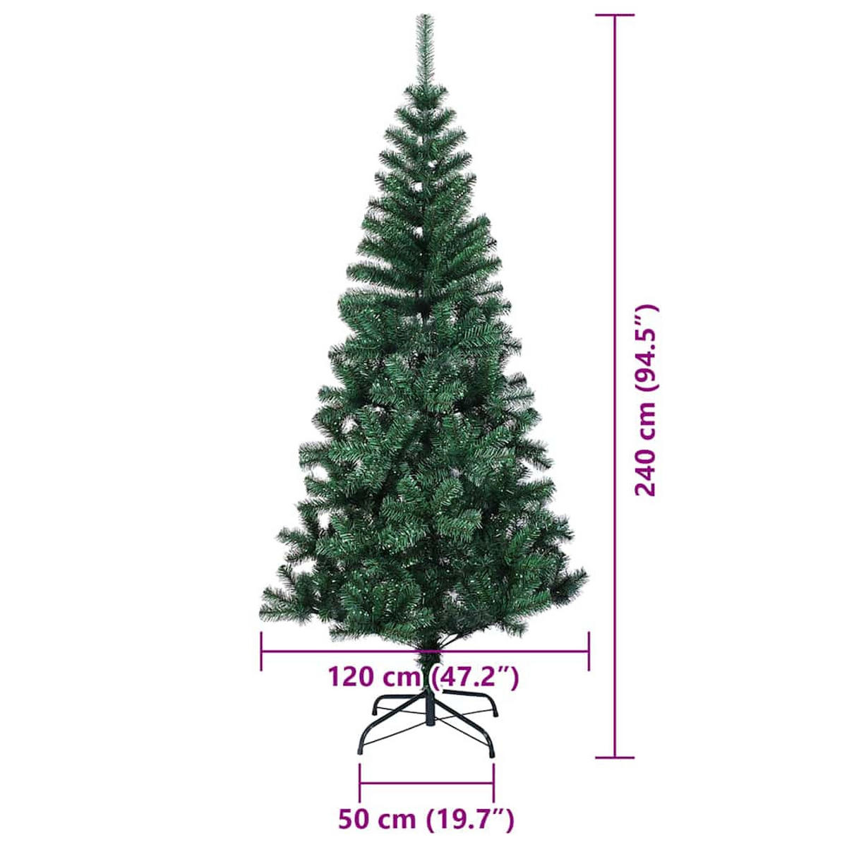 WEIHNACHTSBAUM Künstlicher Vorbeleuchteter Haltbar 120/120/240 cm Grün PVC - Schwarz, Kunststoff (240cm) - vidaXL