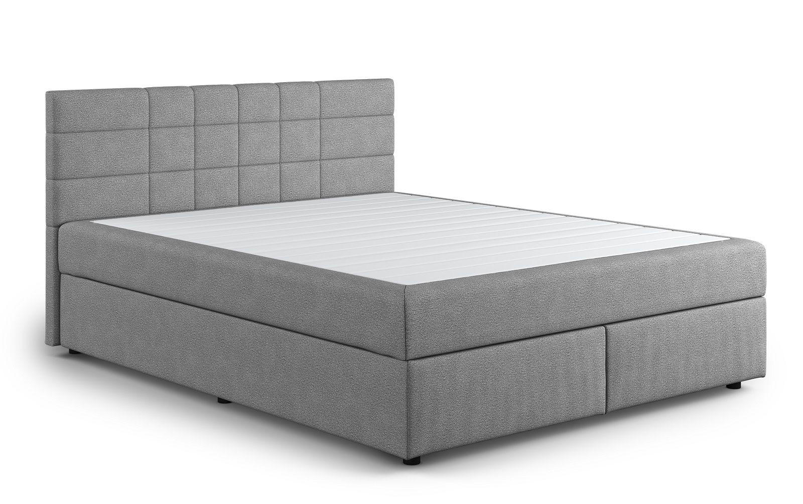 BOXBETT 140/160/180x200 – inkl. Topper, 7‑Zonen Taschenfederkern-Matratze, New York-Stoff - Hellgrau/Schwarz, Holz/Kunststoff (180/200cm) - Cotta