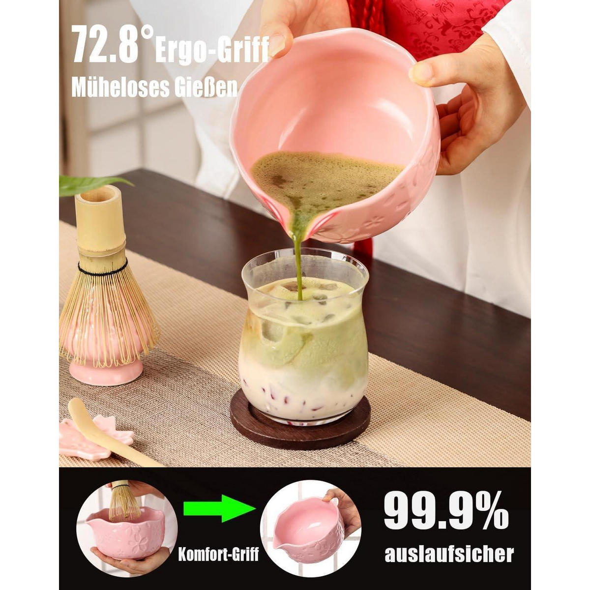 MATCHA Set 7-teilig Rosa Keramik Bambus - Rosa, Keramik (15/10/15cm)