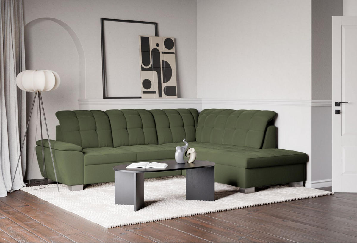 ECKSOFA Jamaal Khaki rechtsseitig - Schwarz/Grün, Textil (258/212cm) - Selsey