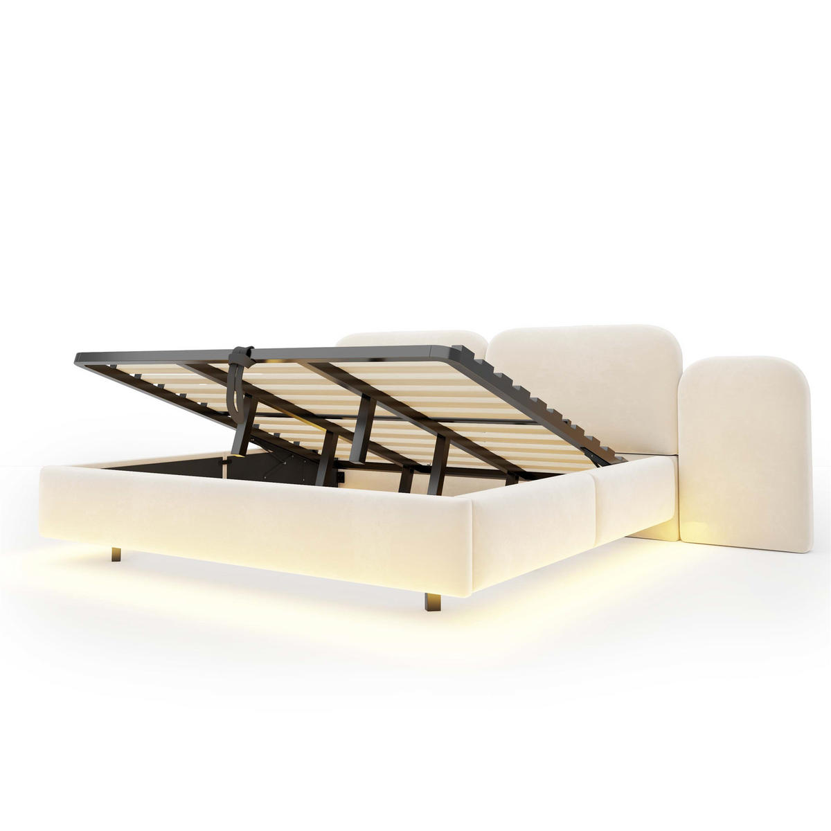 STAURAUMBETT 180/200 cm mit Hydraulik, RGB-LED und USB, DE-41706, in Beige - Beige, Holzwerkstoff (180/200cm) - ComfortXL