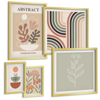 BILDER SET 5er Set - 50x50 cm & 20x30 cm & 40x60 cm Goldrahmen - Abstrakte Pastellpflanzen - Goldfarben, Kunststoff (40/60cm) - TULUP