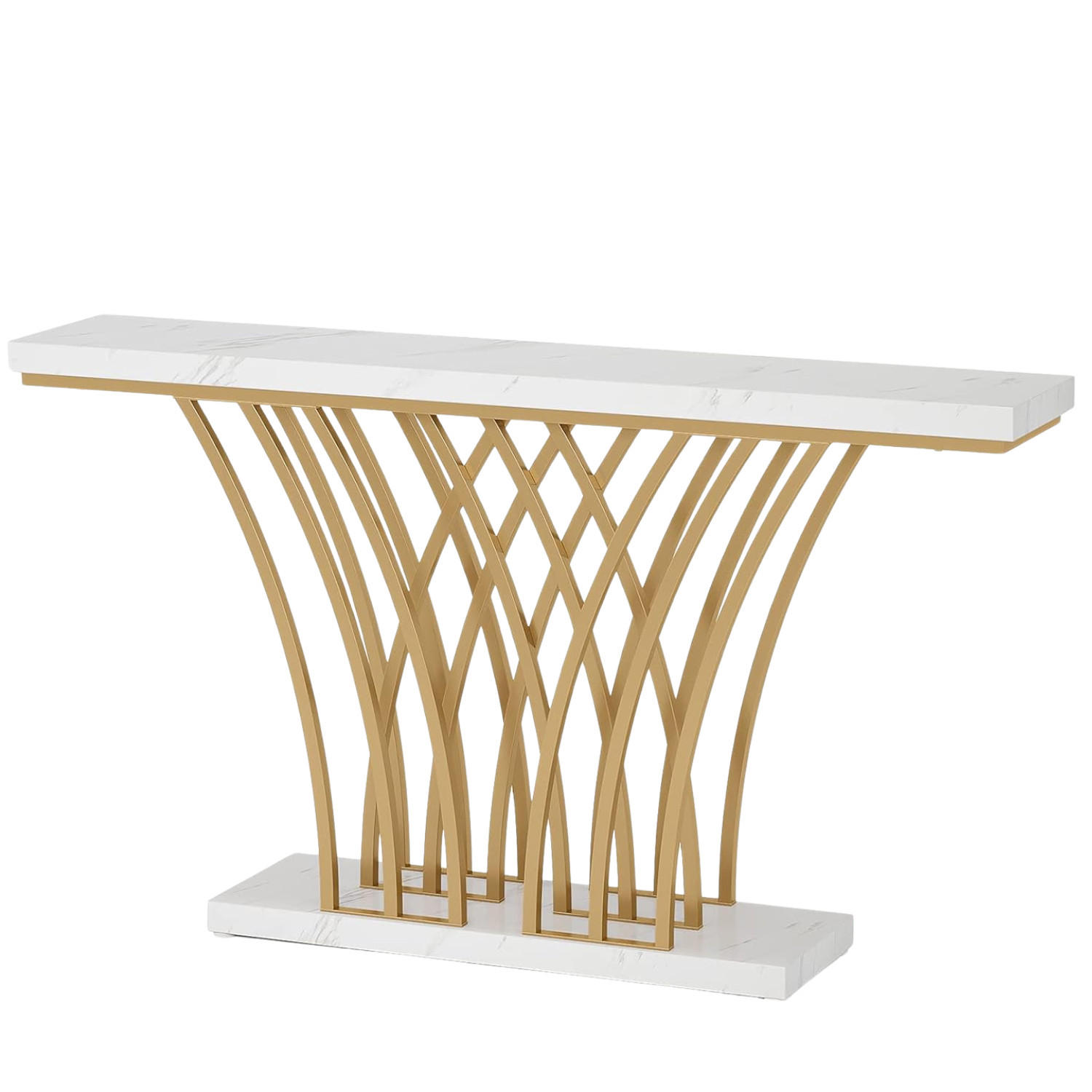 KONSOLENTISCH 150/29,5/80 cm Weiß Gold - Weiß Hochglanz/Roségold, Holzwerkstoff/Metall (29.5/150/80cm) - Quality Elegance