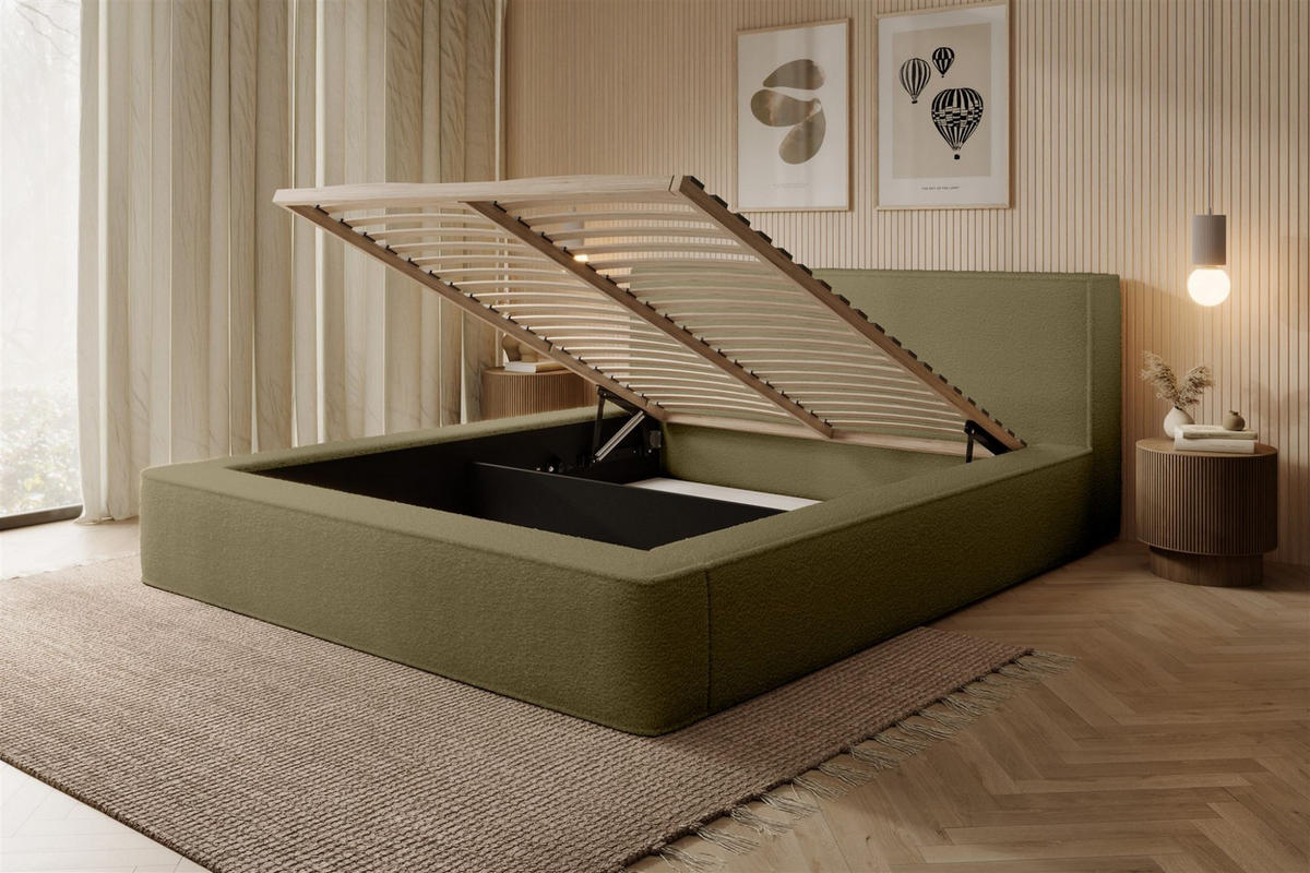 POLSTERBETT Omaha In Euphoria Komplett - Grün, Holzwerkstoff/Textil (180/200cm) - Fun Möbel