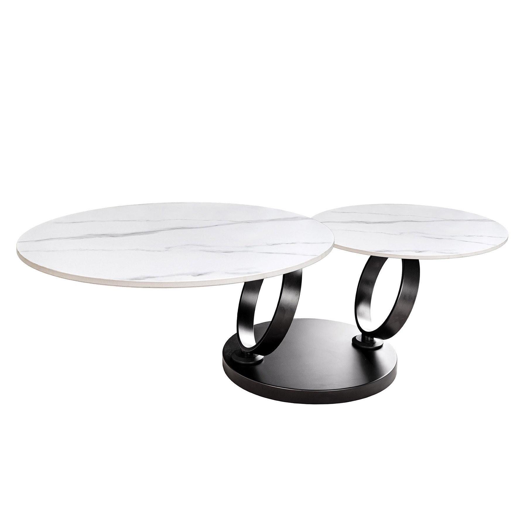 COUCHTISCH DANCING RINGS Marmor rund Weiß 80cm - Goldfarben/Weiß, Keramik/Metall (80/80/44cm) - riess-ambiente