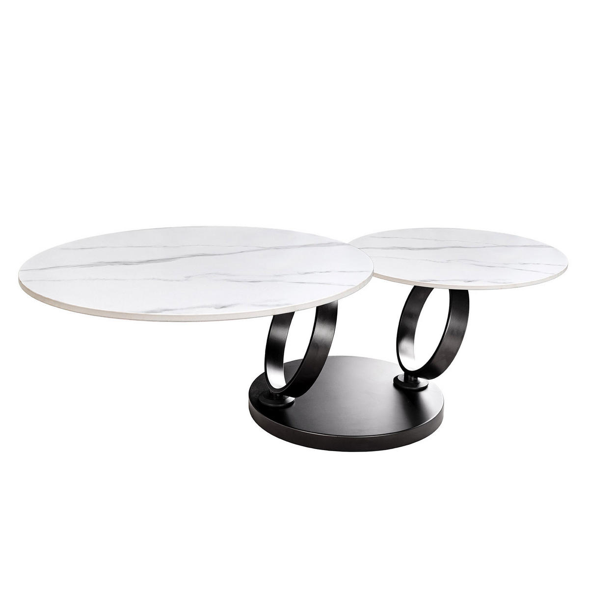COUCHTISCH DANCING RINGS Marmor rund Weiß 80cm - Goldfarben/Weiß, Keramik/Metall (80/80/44cm) - riess-ambiente