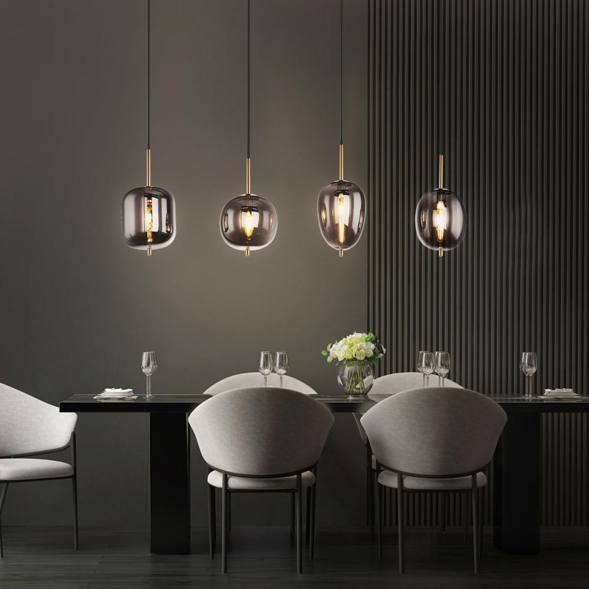 HÄNGELEUCHTE BLACKY I Metall Grau - Grau, Glas (110/18.5/120cm) - Globo Lighting