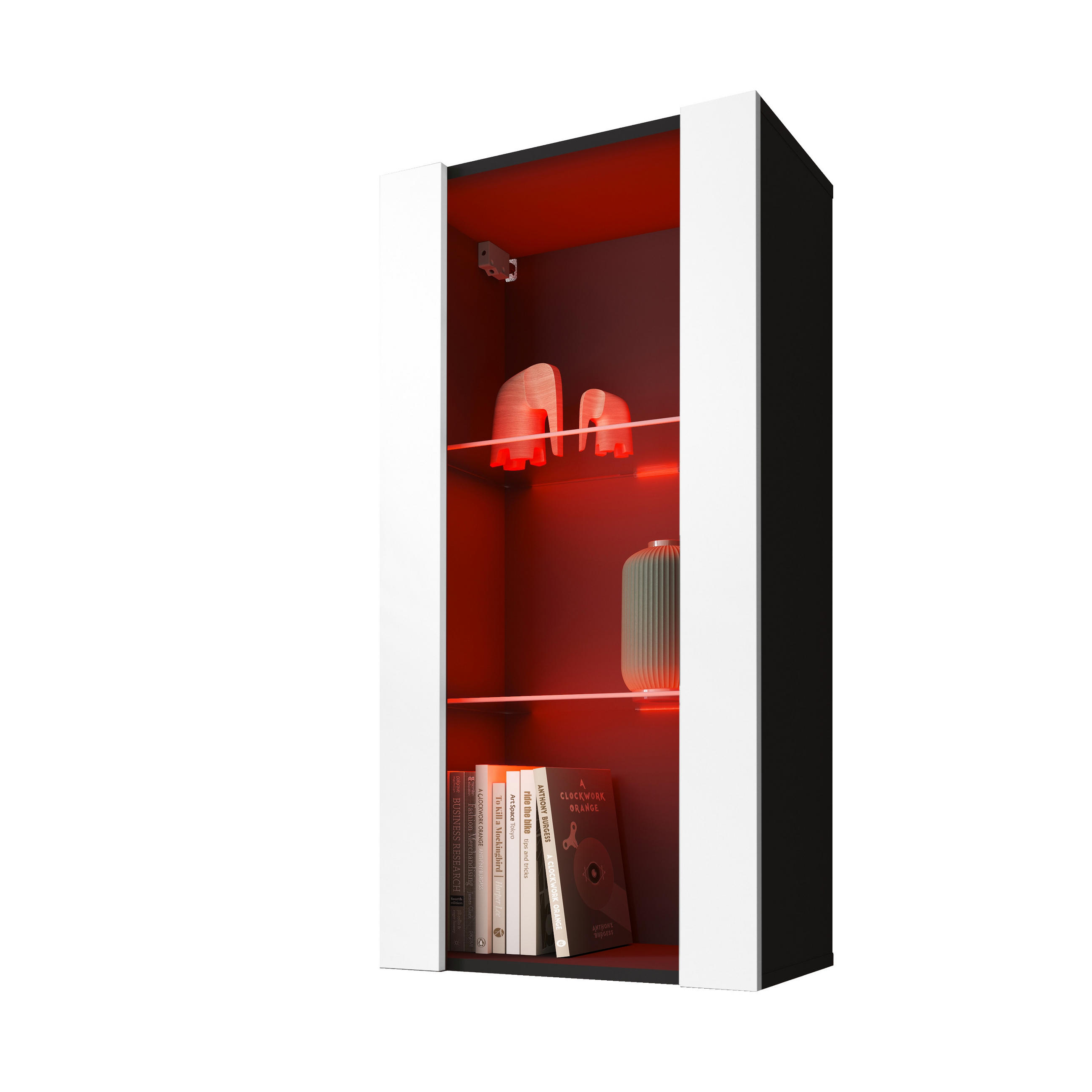 HÄNGEVITRINE TIVOLI Vertical 100, Weiss, LED Mehrfarbige - Schwarz/Weiß, Glas/Holzwerkstoff (50/100/29.5cm) - Komodee