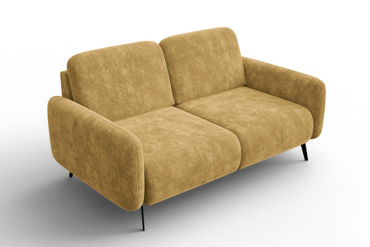 SOFA FEBE 2-Sitzer, safranfarbener Chenille-Stoff - Gelb/Schwarz, Holz/Textil (160/82/96cm) - Wozimo