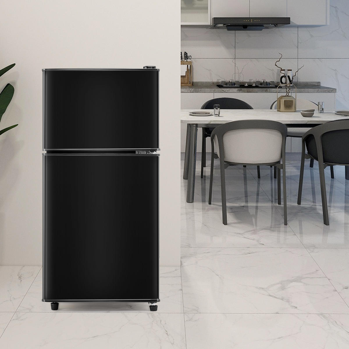 KÜHLSCHRANK 86,8cm Schwarz Doppeltür LED 60L modern - Schwarz, Kunststoff (45.5/42.5/86.8cm) - FLIEKS