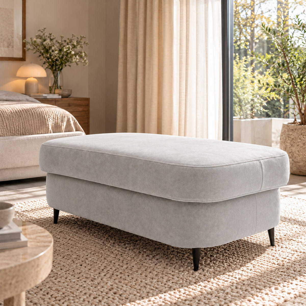 POUF PRIAM 104 x 60 cm Velours Grau - Schwarz/Grau, Holz/Textil (104/43/60cm) - Muffo