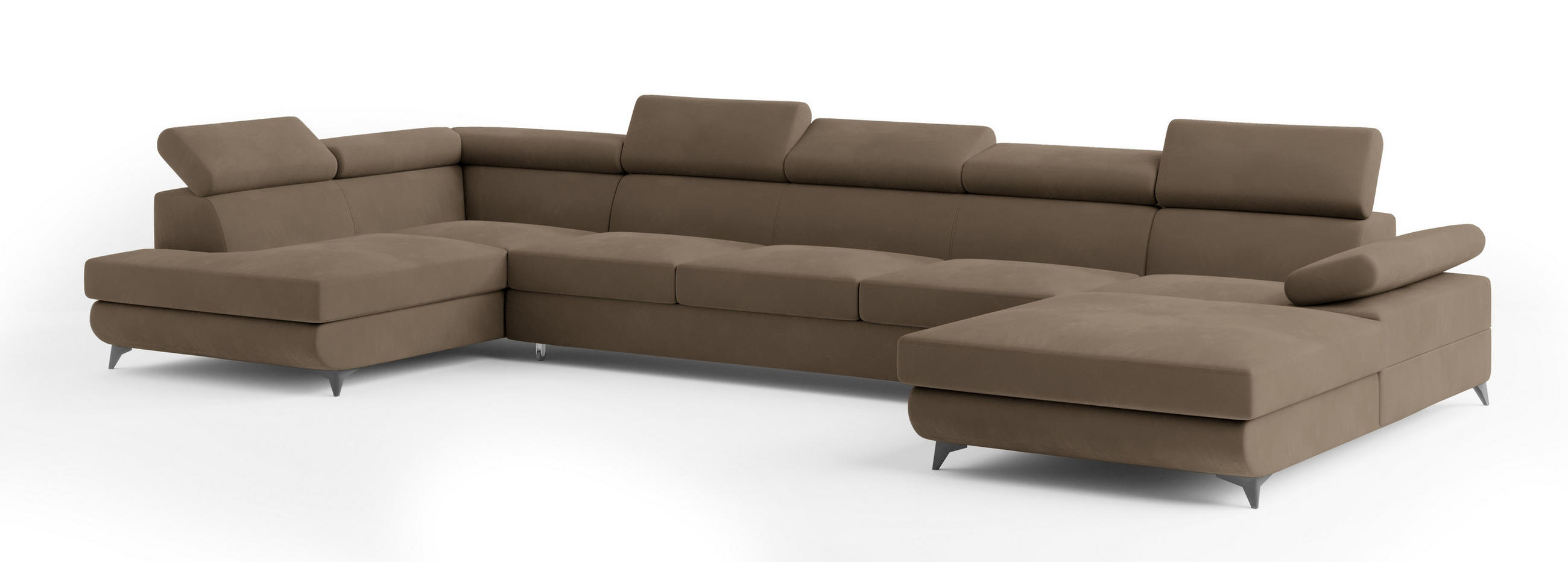 WOHNLANDSCHAFT MONTIVA Beige Velours-Stoff mit Schlaffunktion - Beige, Holz (410/89/190cm) - MASSENO