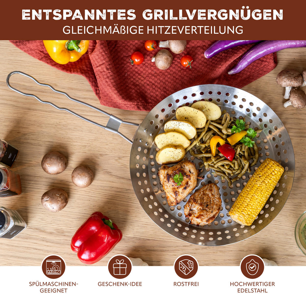 GRILLPFANNE, silber, Edelstahl - Edelstahlfarben, Metall (30.5/3.7/55.5cm) - bremermann
